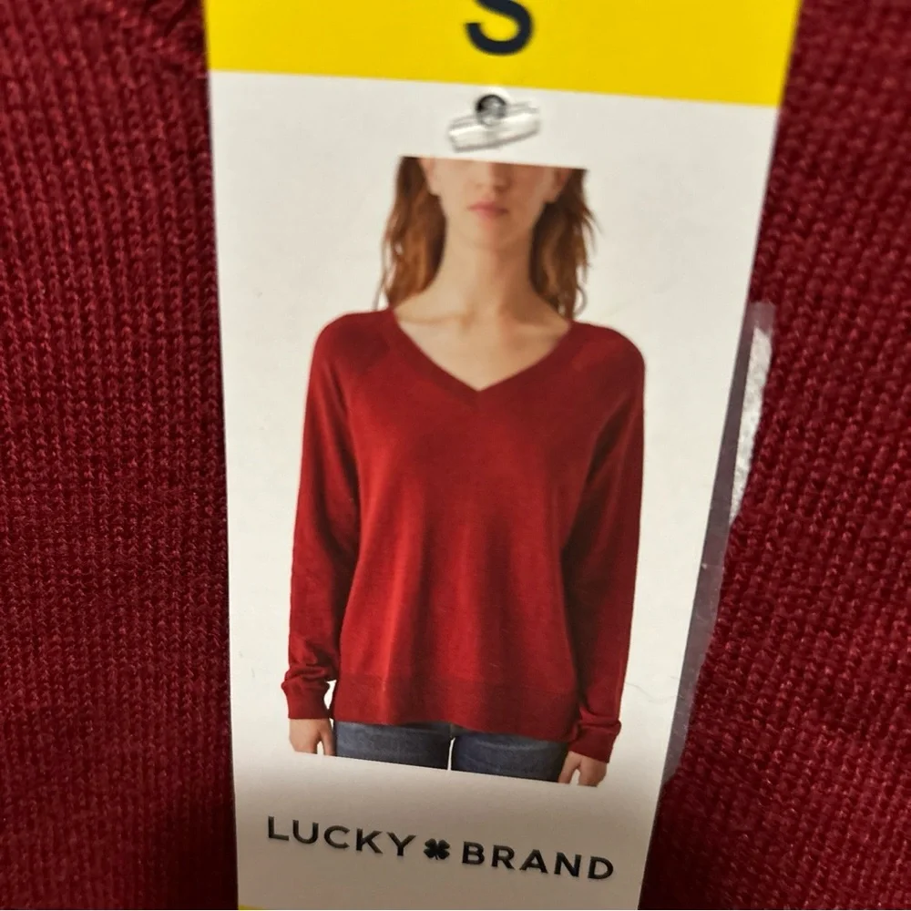Lucky Brand Women's V-NECK Sweater Red Long-Sleeve size S